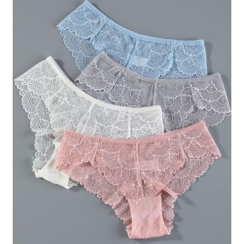 3Pcs Sexy Women Lace Panties Underwear Seamless Transparent Panties Thongs Low Waist Hollow Briefs Solid Female Panty Lingerie