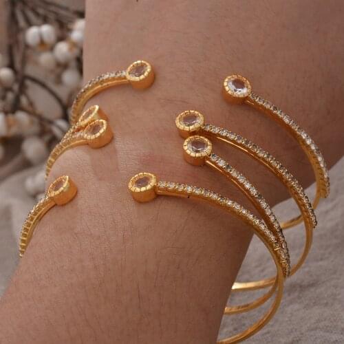 4Pcs/lot Dubai Bangle Ethiopian Gold Color Cuff Bangles For Women Dubai Bride Free Size Wedding Bracelet African Arab Jewelry