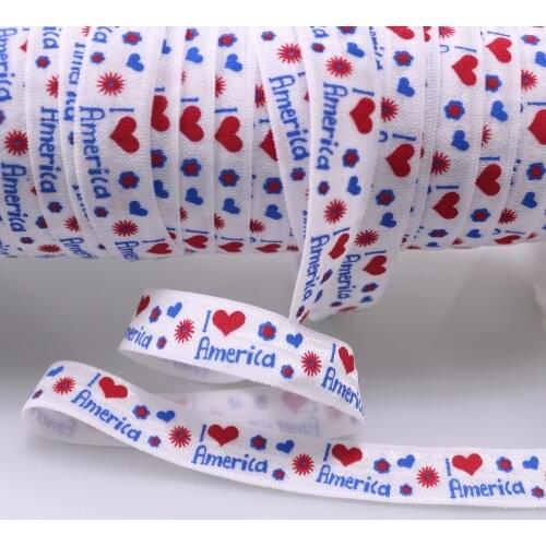 50yards 5/8" I love America fold over elastic for July 4th American stars pattern decorative foe elastic