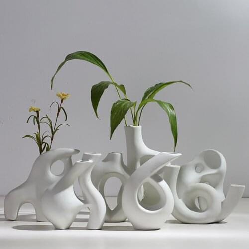 White Abstract Art Ceramic Vase Nordic Minimalist Hydroponic Flower Pot for Home Living Room Desk Plants Vases Decoration