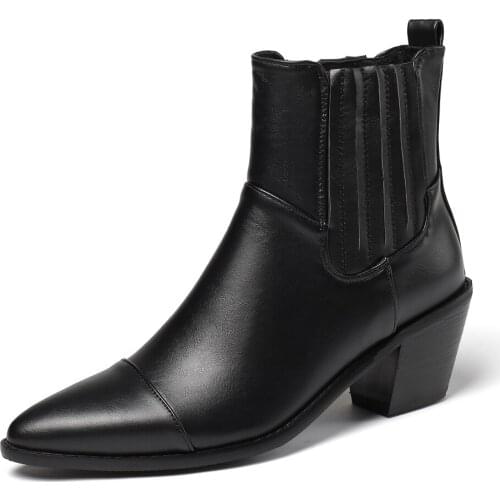 Elastic Band Mesh Inner Pointed Toe Short Boots Retro Thick-Heeled Wine Red Womens Shoes Wedges With Chelsea Boots Brown