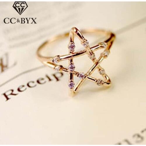 CC S925 Silver Rings For Women Hollow Star Lovers Anel Tail Ring Adjustable Accessories Double Color Bijoux Femme CC1496