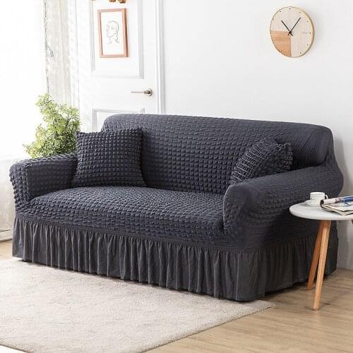 New Simple Solid Color Stretch Sofa Bed Covers Dustproof Sofa Cushion Sofa Cover Skirt Edge All Inclusive Couch Slipcover F8566