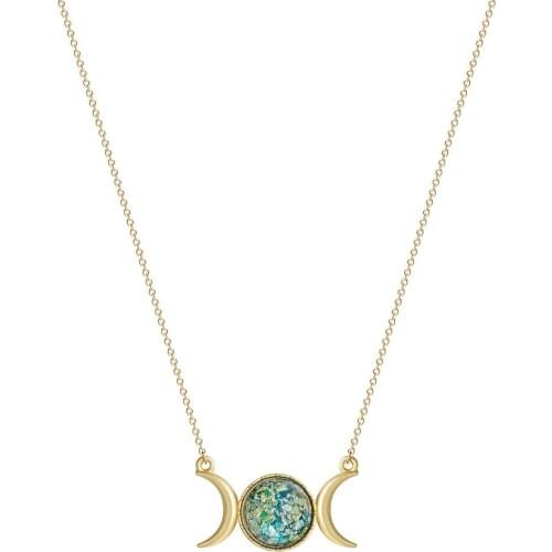 CHENGXUN Triple Moon Goddess Pendant Necklace Wicca Necklace Pagan Jewelry Opalite Gift for Women Girls