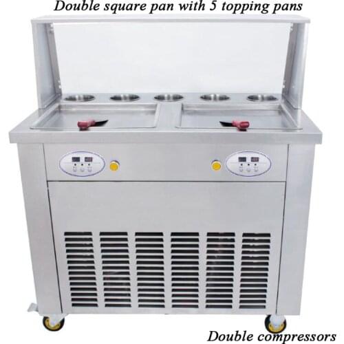 Square 2+5 Factory supply double pan fried ice cream machine