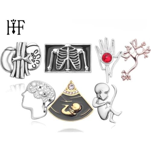 Enamel Heart Pin Shape Brooch Pin Neurologist Bowl of Hygieia Syringe Newborn Head Gear Kidney Rib Cage Brooch Pin Women Broche