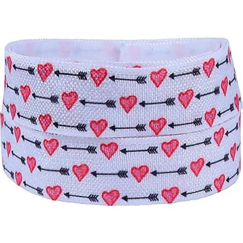 FLRA FOEWholesale 50 yards/lot heart and arrow printed Valentine foe fold over elastic ribbon for hair accessories