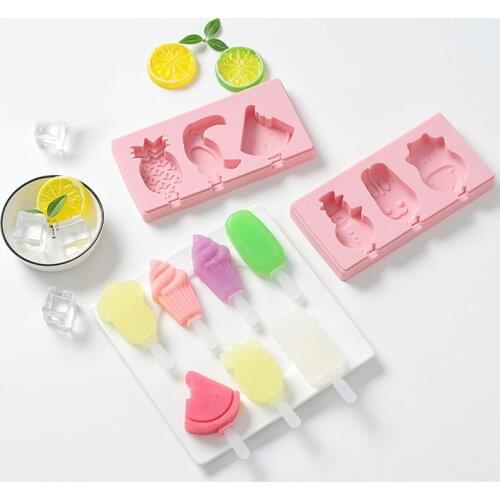 Food Grade Silicone DIY Ice Cream Mold Cute Candy Color Cartoon Fruit Popsicle Mold With Lid With Popsicle Sticks