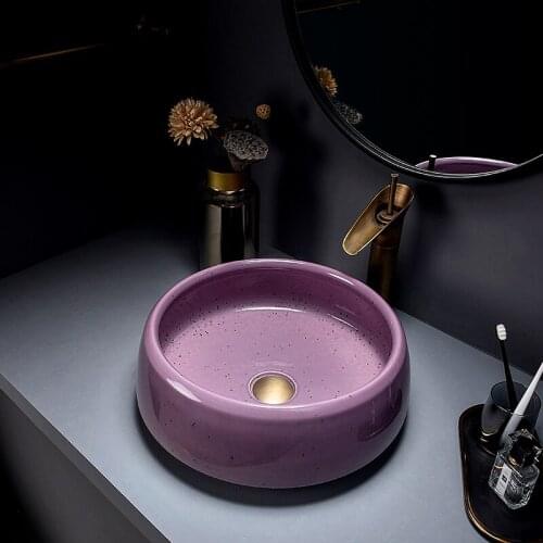 Ceramic art stage basin creative purple simple washbasin bathroom round washbasin household personality basin
