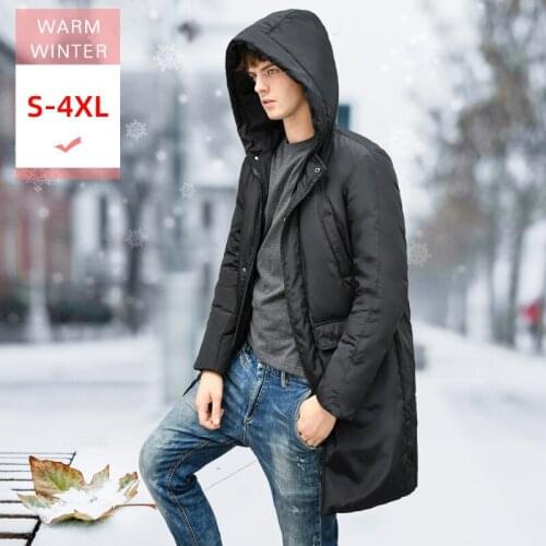 New Fashion Men Winter Long White Duck Down Jacket With Hood Male Casual Thick Warm Zipper Coat Windpoof Big Size Good Quanlity