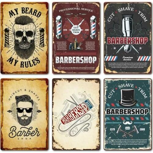 BARBER SHOP Metal Tin Sign Poster Bar Pub Tin Sign Plaque Decor Haircut and Shave Beard Iron Plates Printing Plaque