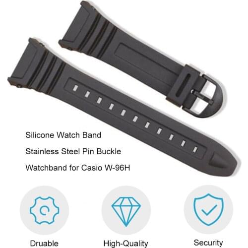 Soft Silicone Watch Band for Casio W-96H Sports Strap with Stainless Steel Pin Buckle Replacement Watchband sports Wristband