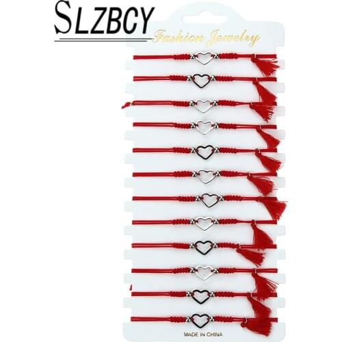 12pc/lot New Fashion Love Heart Tassel Charms Bracelets Handmade Braided Rope Bracelet Set for Women Men Adjustable Jewelry Gift