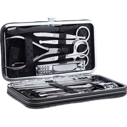 20Pcs Manicure Set Nail Clipper Cutter Cuticle Grooming Kit With Leather Case