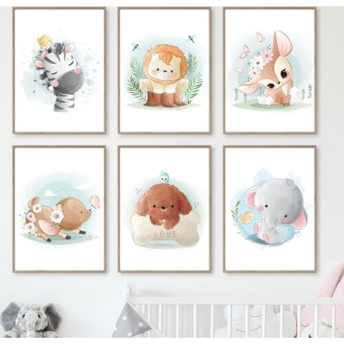 Lion Zebra Elephant Fox Rabbit Dog Tortoise Wall Art Canvas Painting Nordic Posters And Prints Wall Pictures For Kids Room Decor