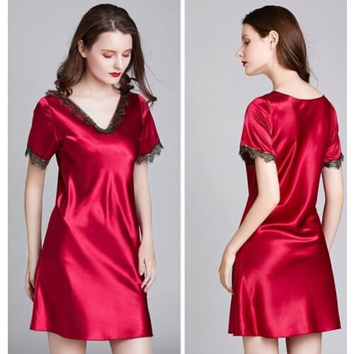 Sexy Lingerie Silk Nightgowns Satin Sleepwear Women Sleeveless Nighties V-neck Nightdress Nightwear Nightshirt Pijama