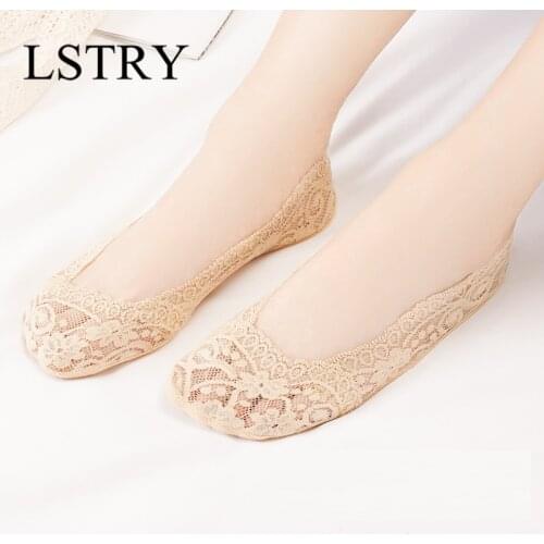 5 pairs Transparent Short Lace Socks Women Summer Hollow Out Boat Socks Slippers Female Soft Low Invisible Socks Casual Non-Slip
