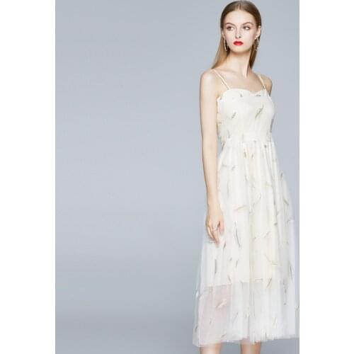 2020 New Dresses Womens Spaghetti Strap Sexy Mid-Calf Loose Print Office Lady Elegant Dresses Empire V-Neck Lady Summer Dresses