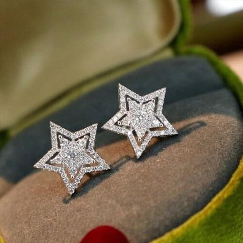 New Cute Stars Stud Earrings Simple Hollow Double Star S925 Silvery Fashion Piercing Jewelry For Women Party Best Birthday Gift