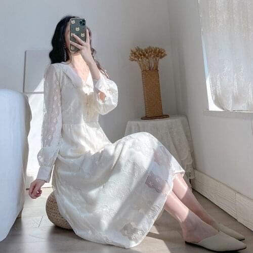 2021 Autumn new sweet lovely gentle elegant slim waist temperament French sweet doll collar vintage dress