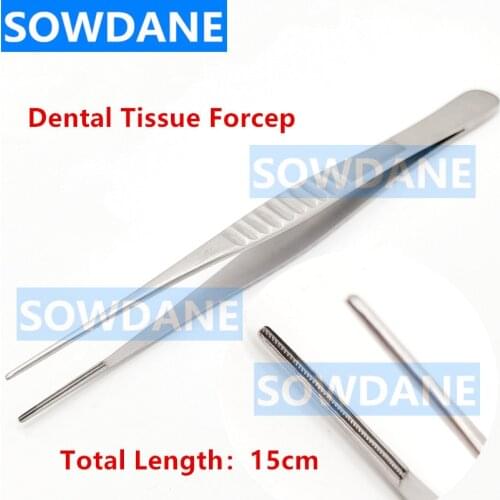 New Dental Tissue Forcep Clamp Dental Surgical Serrated Tissue Tweezer Dentist Instrument Tool Tweezers Length 15cm