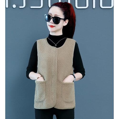 Lamb Plush Pocket Zipper Vest Womens Autumn And Winter Short Versatile Wear New Fashion Lady Vest Waistcoat