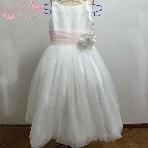 Real Picture Little Girls Party Dresses Hand Made Flowers Tulle White Little Flower Girls Dresses