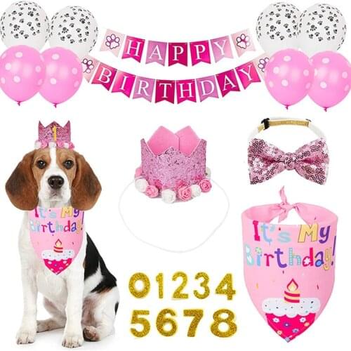 Birthday Party Decor Adjustable Pet Birthday Party Decor Cat Dog Scarf Hat Collar Banner Accessories for DIY Pet Party Supplies