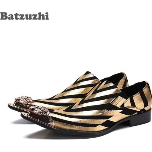 Batzuzhi Luxury Men Shoes Designers Formal Genuine Leather Dress Shoes Pointed Metal Toe Business Party and Wedding Shoes Men