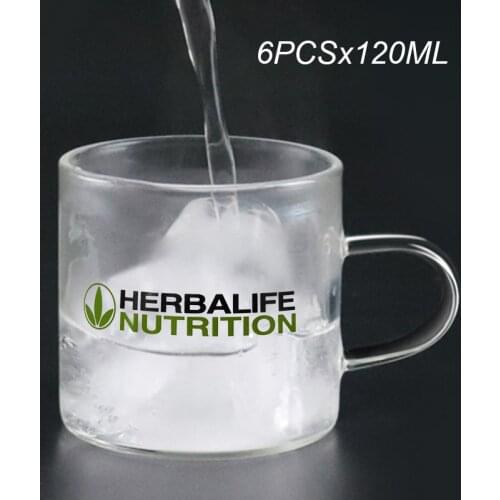 Outlet Wholesale Pirce 120mlx6pcs Herbalife Nutrition Heat Resistant High Borosilicate Glass Cup Straight Body With Handle