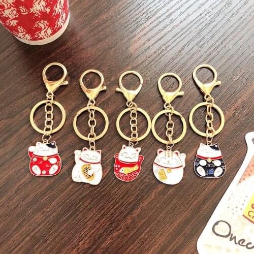 Cartoon Lucky Cat Keychain Cute Animal Metal Key Ring For Women Car Holder Bag Pendant Trinket Keyring Couples Jewelry Gift