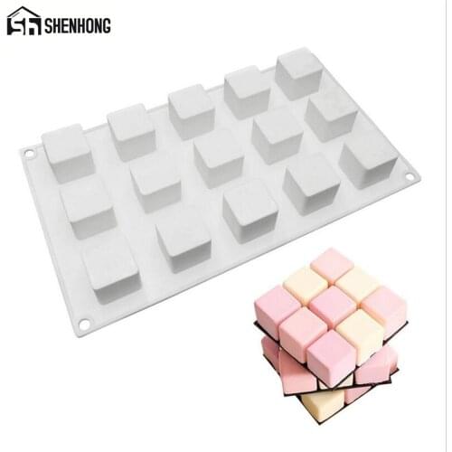 SHENHONG 15 Holes Cube Cake Mold For Baking Dessert Mousse Silicone Decoratin Mould Silikonowe Moule Pastry Chocolate