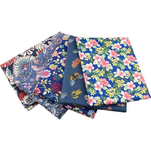 Blue Flower Cotton Fabric Bedding Clothing Patchwork Scrapbooking Quilting Doll Sewing Cloth Home Textile Decor Teramila Fabrics