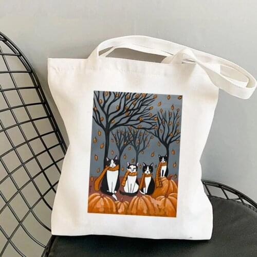 Shopper French Press Coffee Cats An Autumn Day With Tuxies Tote Bag women Harajuku shopper handbag shopping bag Lady Canvas Bag