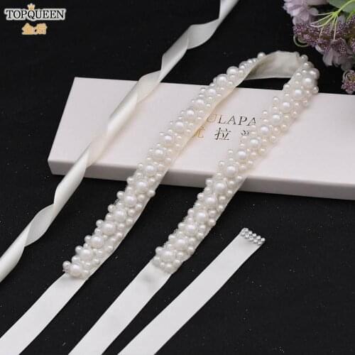 TOPQUEEN S184 Bridal Belt Long Pearl Wedding Bridal Belt Wedding Accessories Belts Bridesmaid Belts for Dresses Wedding Sash