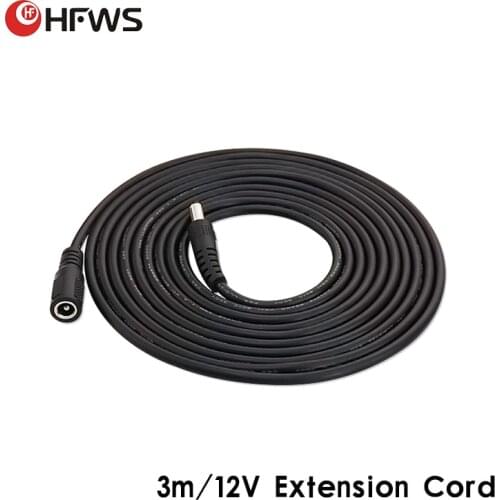 HFWS Security Camera Extension DC 12V Cable Male Female Power Extension 3M Cord 5.5mmx2.1mm Cables for Wifi/AHD/IP Camera