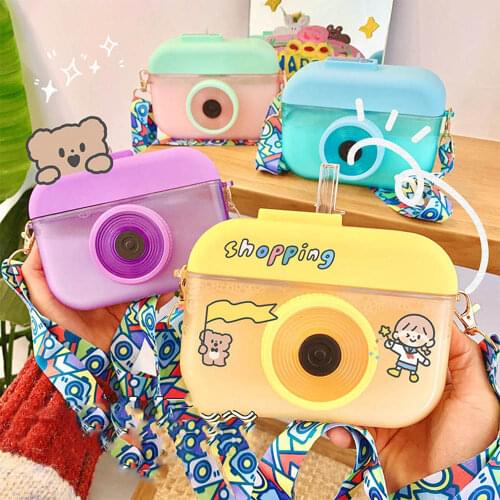 Outdoor Portable Leak-Proof Straw Cup Cute Girl Heart Portable Plastic Water Cup Personality Student Camera Cup Hanging