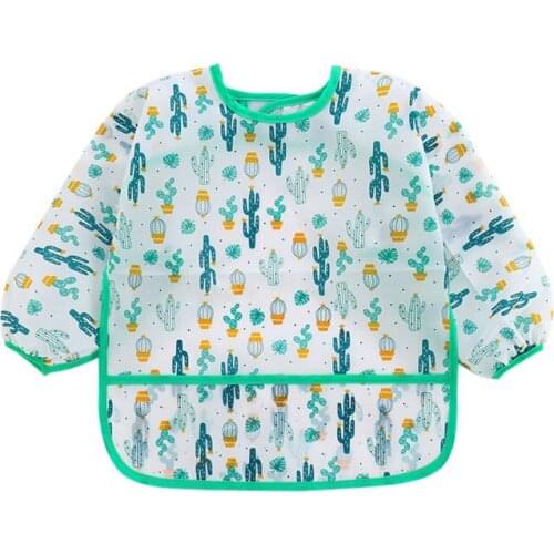 Unisex Waterproof Feeding Bibs with Sleeves Painting Apron for Infant Toddler