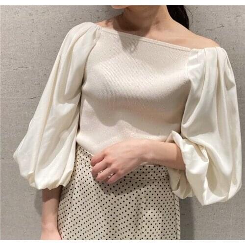 Ladies 2021ss Two-wear Puff Sleeve Sweater Pullover Top