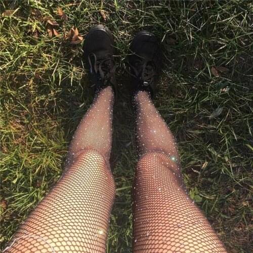 Spring and Summer Womens New See-Through Mesh and Diamond Trousers Step-On Socks