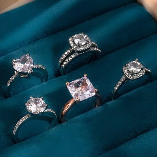 ZWC Trend 2021 Womens Rhinestone Crystal Exquisite Wedding Ring White Cubic Zirconia Double Silver Color Rings For women Jewel