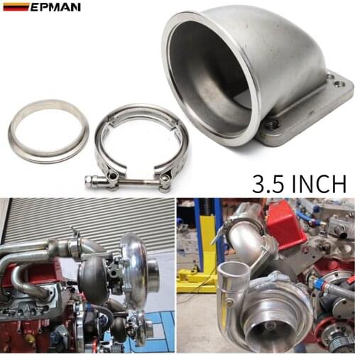 1 set 3.5" Vband 90 Degree Cast Turbo Elbow Adapter Flange SS304 + Clamp and Flange For T3 T4 Turbocharger TKD90V35