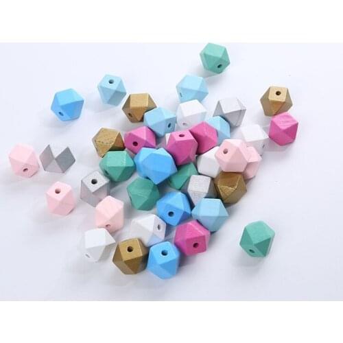 20pcs 12 / 15 / 20mm Mixed Color Geometric Section Color Octagonal Wooden Beads DIY Handmade Jewelry Accessories Loose Beads