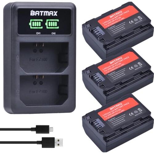 3pcs NP-FZ100 NP FZ100 NPFZ100 Battery + NP FZ100 LED Dual Battery Charger for SONY ILCE-9 A7m3 a7r3 A9 7RM3 BC-QZ1 Camera