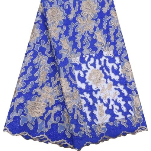 Kalume African Lace Fabric Heavy Work Nigerian Net Lace Fabric Gold Line Milk Silk French Lace Fabric With Stones For Dress 1601