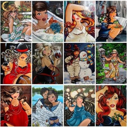 5D DIY Sexy Fat Lady Diamond Painting Cartoon Woman Cross Stitch Kit Full Drill Square Diamond Embroidery Mosaic Home Decor