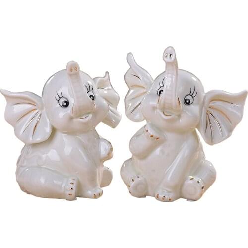 White Ceramic Figurines Fortune Elephant Couple Vase Modern Furnishing Articles For Living Room Home Decoration Silver Bubble