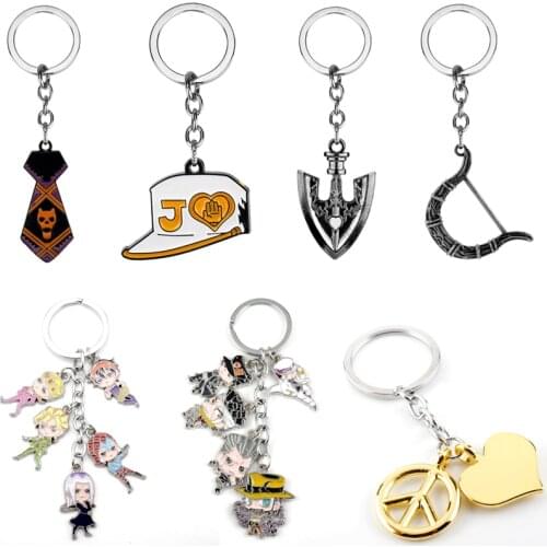 JOJOS BIZARRE ADVENTURE Keyring Kira Yoshikage Tie Keychain Key Ring KILLER QUEEN Bow Arrow Metal Key Chain Holder Kujo Jotaro