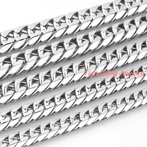 7-40" 9/11/13/16/19/21mm Mens Jewelry Stainless Steel Silver Color High Polished Cuban Chain Mens Necklace&Bracelet