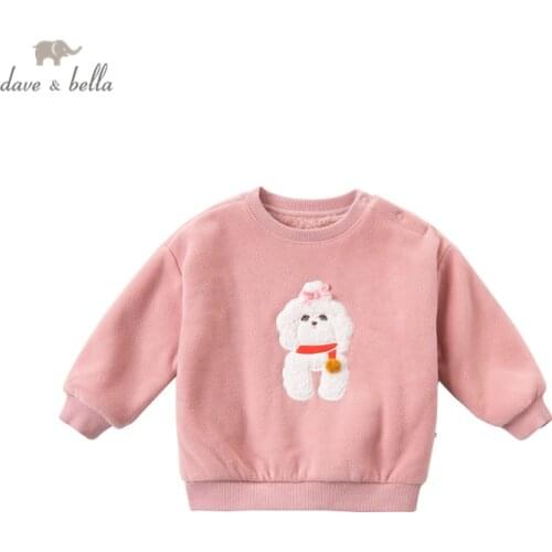 DBZ15666 dave bella winter baby girls cute bow cartoon T-shirt children tops girl kids fashion tees